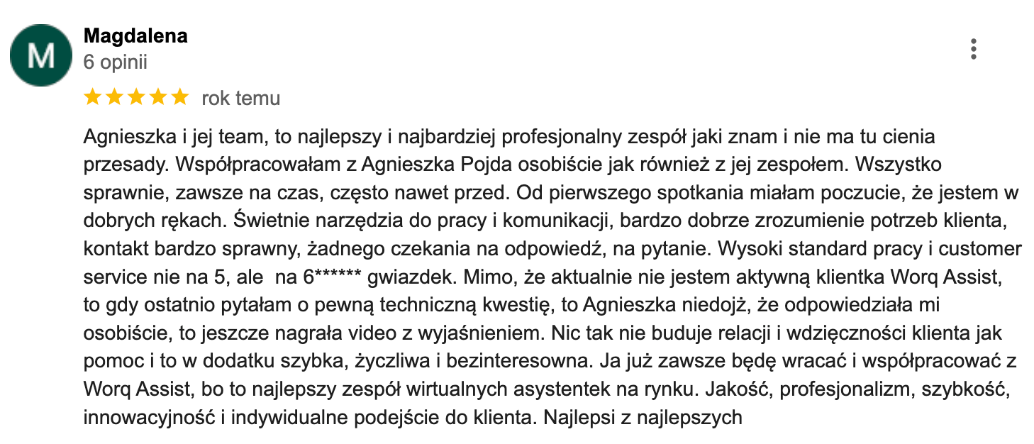 Opinia o Agnieszce Pojda i worqAssist